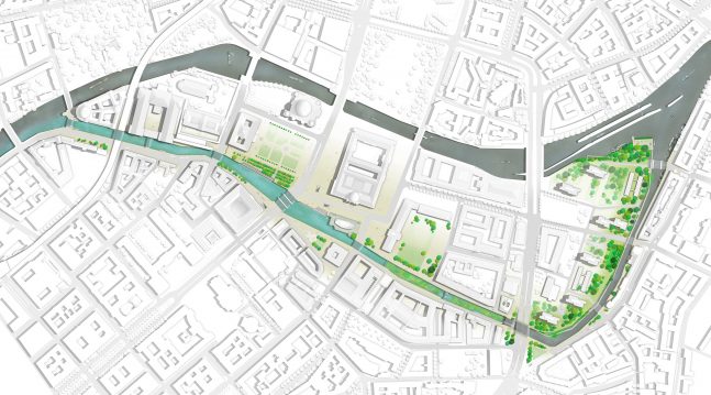 The ‘pool’ would stretch 1.8 kilometres and include a re-naturalised area, a natural plant filtration area where the Spree would be cleaned, and an 840-metre section where visitors can swim