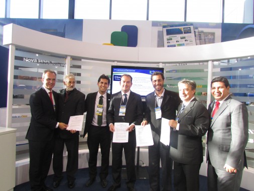 Cities Today signed a strategic partnership with CNM at today's annual meeting (L-R) Marcos Monte (President of the Association of Municipalities of the State of São Paulo); Joarez Henrichs (Treasurer, CNM); Gustavo Cezário (Executive Director, CNM); Richard Forster (Cities Today); Marcos Antônio Ferreira (Mayor of Patrocínio Paulista); Luiz Sorvos (President of the Association of Municipalities of the State of Paraná); Divino Alexandre (President of the Federation of Municipalities of the State of Goiás)