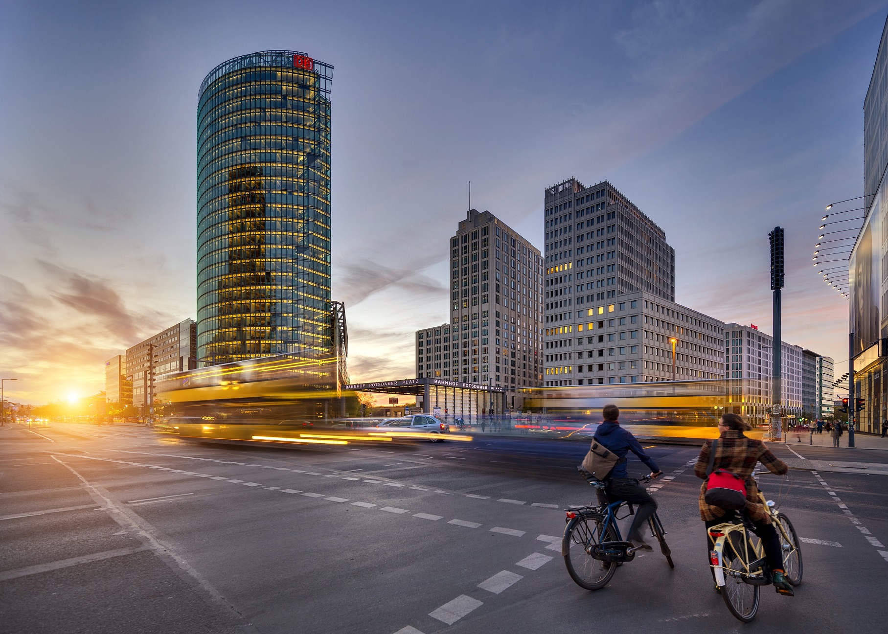 potsdamer platz at sunset with traffic